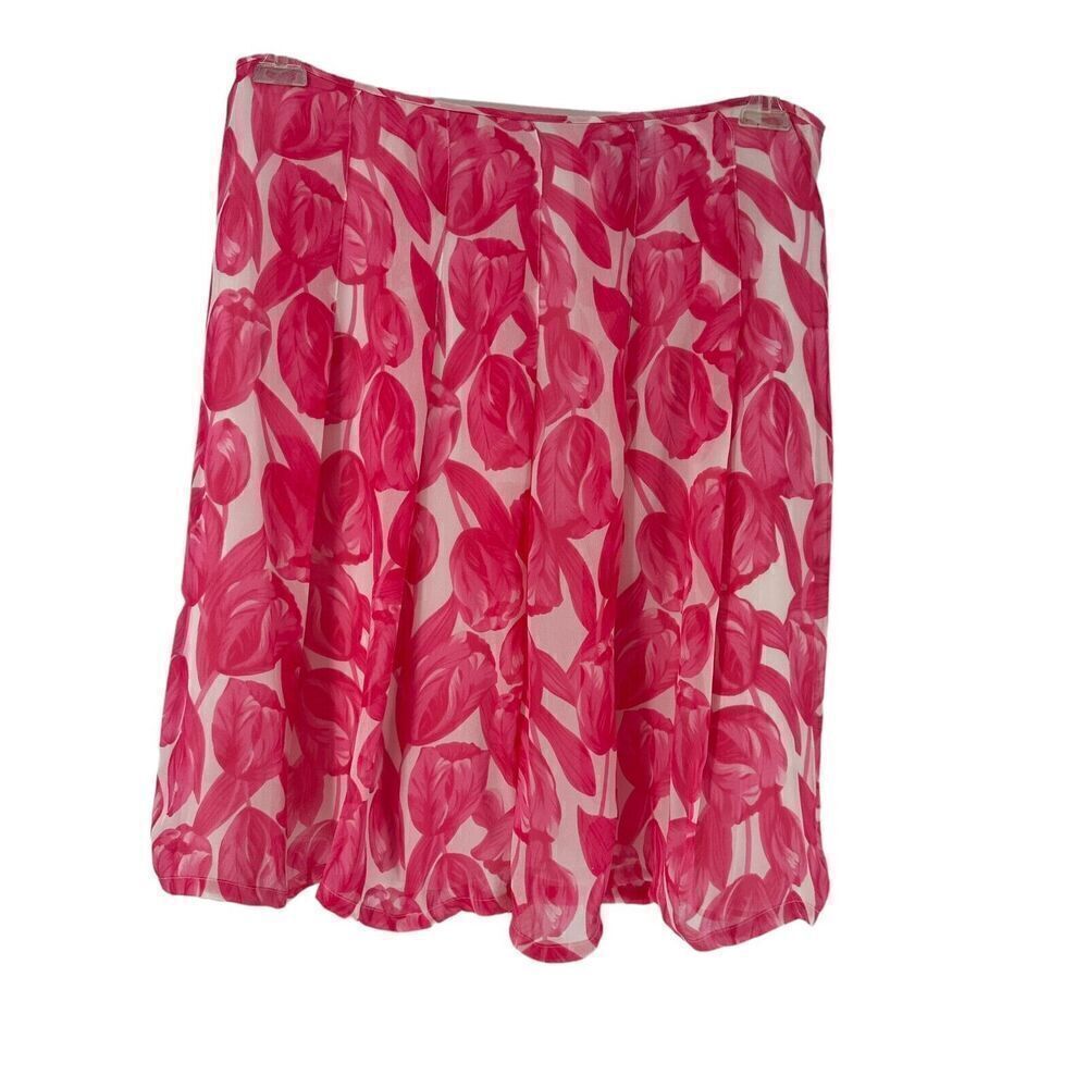 Bob Mackie Silk Skirt Pink Poppy Size 6 Preppy Lined Floral Spring A Line Mini
